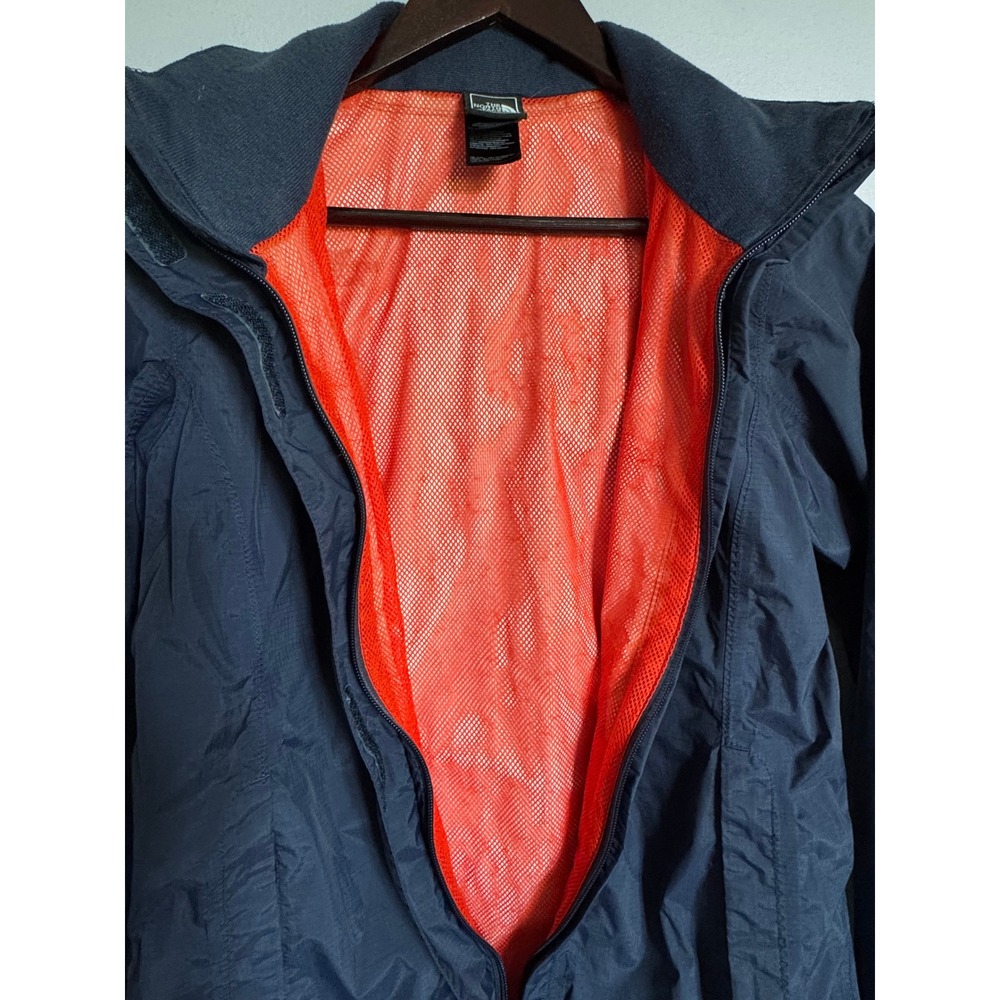 The North Face HyVent Rain Jacket Womens Small Navy Blue Orange Hooded Shell - Picture 5 of 8